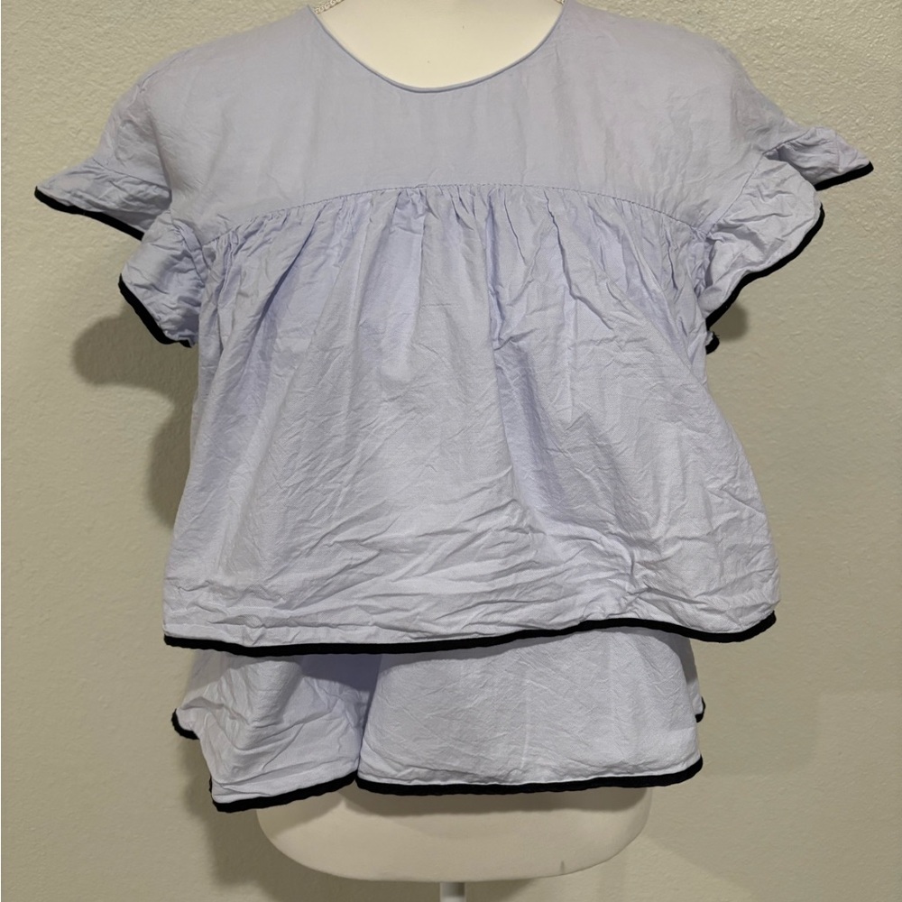 Zara Light Blue Ruffled Blouse